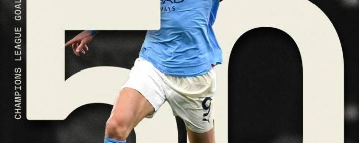 哈兰德49场欧冠打入50球超越梅西amp;范尼成历史最快官方送祝(zhù)福